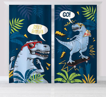 Комплект штор Этель T-rex 1.45x2.6 м (синий/цветной принт, 2 шт)