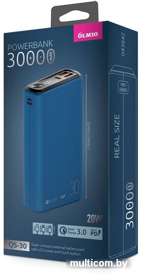Внешний аккумулятор Olmio QS-30 30000mAh (темно-синий)