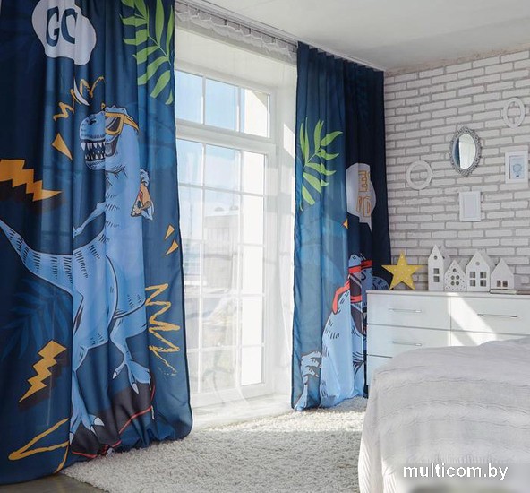 Комплект штор Этель T-rex 1.45x2.6 м (синий/цветной принт, 2 шт)
