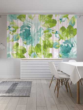 Комплект штор JoyArty Голубые пионы Oxford DeLux 1.45x1.8 м (2 шт)