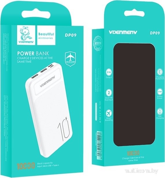 Внешний аккумулятор VDENMENV DP09 10000mAh (белый)