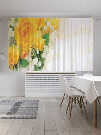 Комплект штор JoyArty Желтые розы и жемчуг 1.45x1.8 м pox_55147_145x180 (2 шт)