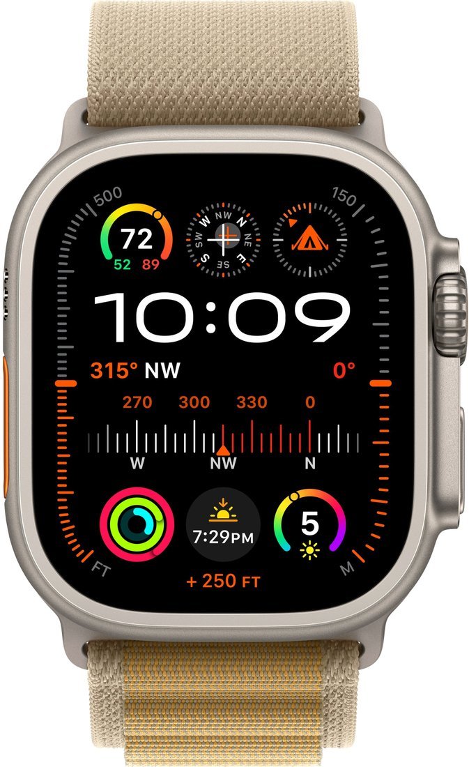 Умные часы Apple Watch Ultra 2 LTE 49 мм (титановый корпус, титановый/бежевый, ремешок из полиэстера M)